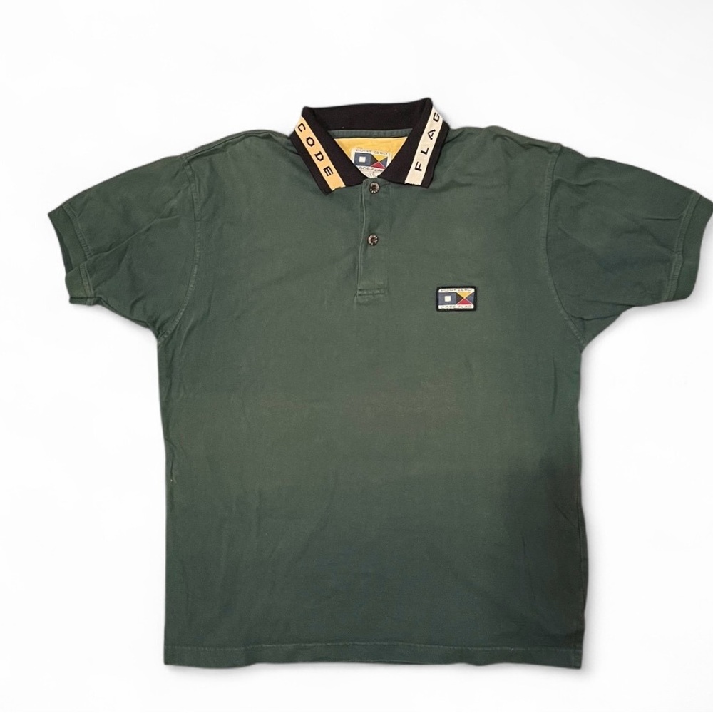 Point Zero Polo Shirt Men’s Medium Green Code Flags Vintage